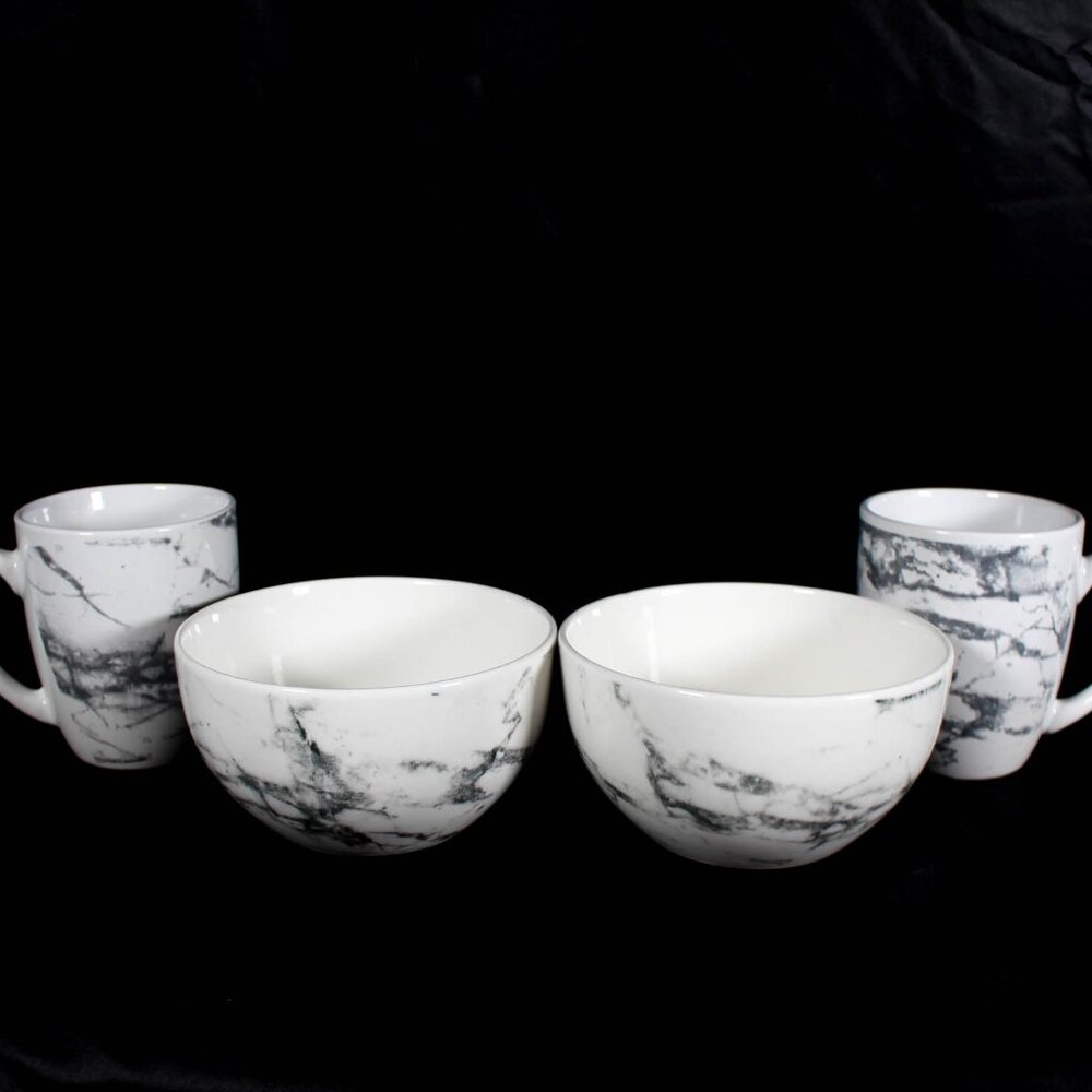 White Gray Marble Bowls Set of 2 Classic Minimalist Neutral Simplistic - Picture 8 of 9